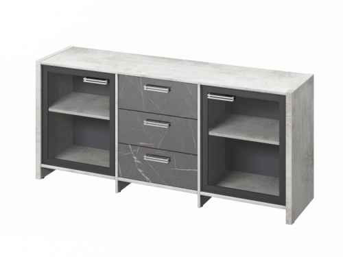 Тумба трехсекционная с 2 дверьми FI-13-02.G Хромикс белый/Камень Пьетра Гриджиа черный Тумба трехсекционная с 2 дверьми FI-13-02.G Хромикс белый/Камень Пьетра Гриджиа черный