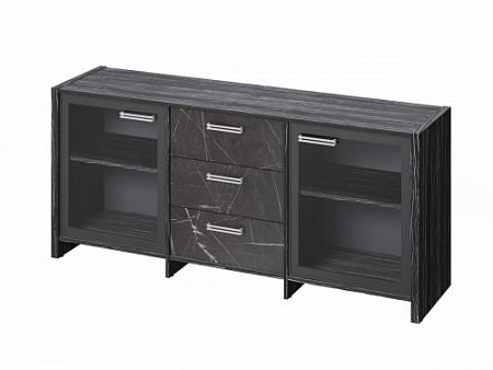 Тумба трехсекционная с 2 дверьми FI-13-02.G. Древесина Графит/Камень Пьетра Гриджиа черный