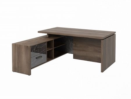 Стол с опорной тумбой FB-117L.GG Орех Пацифик Табак/Камень Пьетра Гриджиа черный